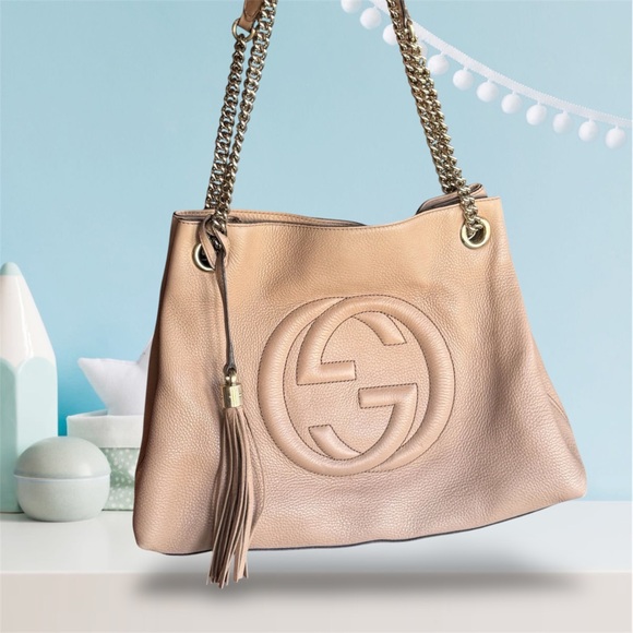 Gucci Handbags - Gucci Tan Leather Shoulder Bag with Chain